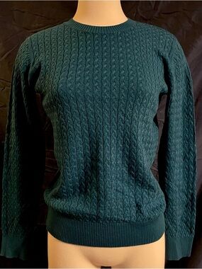 Women’s Cable Knit Crewneck Sweater in Dark Teal